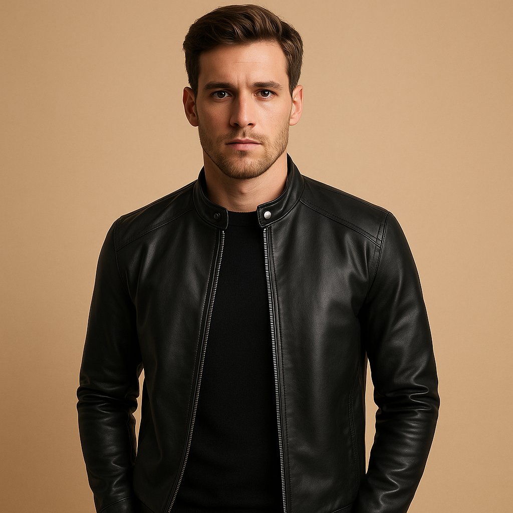 Adrian | Classic Black Waterproof Jacket for Men - Stylish Biker Design 0