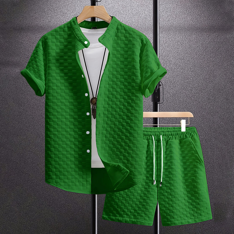 Caleb - Men's Textured Short Sleeve Shirt and Shorts Set