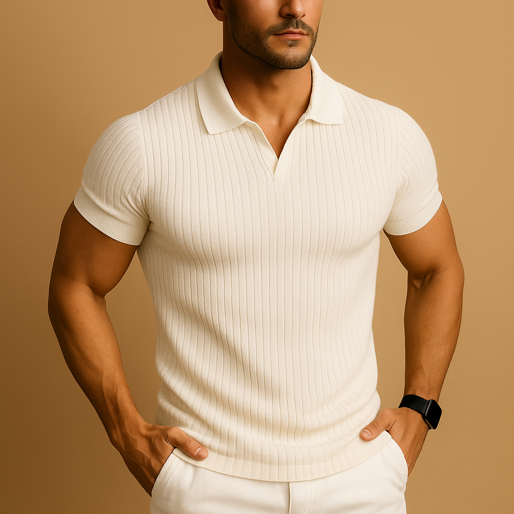 Lucas | Men's Slim Fit Polo Shirt with V-Neck and Tailored Collar 0
