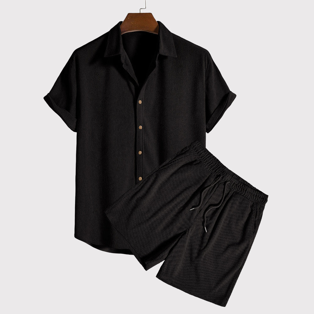 Ryan - Men’s Textured Button Shirt Shorts Set