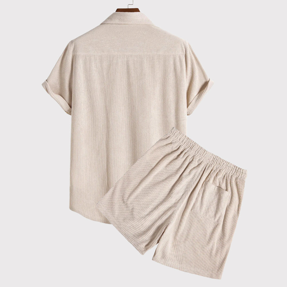Ryan - Men’s Textured Button Shirt Shorts Set