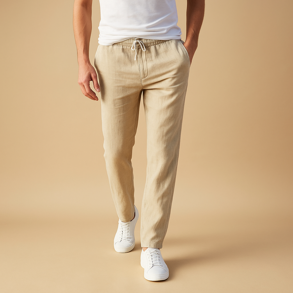Ryan | Men's Khaki Casual Cotton Pants with Elastic Waistband 0