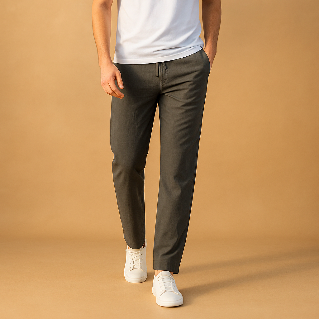 Ryan | Men's Khaki Casual Cotton Pants with Elastic Waistband 3