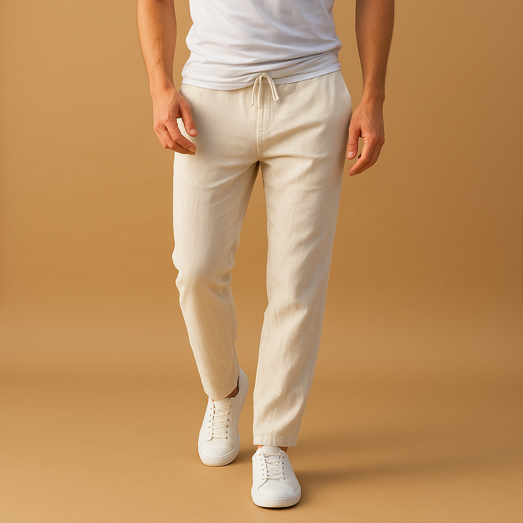 Ryan | Men's Khaki Casual Cotton Pants with Elastic Waistband 4
